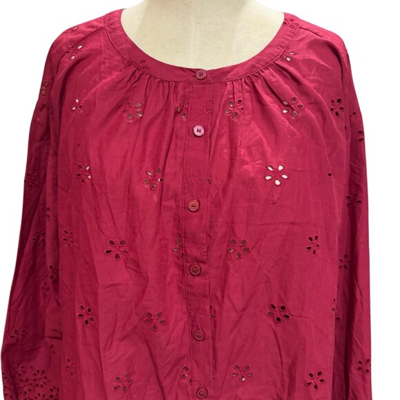 LOFT Eyelet Blouse XL Pink Floral Cutout Long Sleeve Top - Picture 2 of 5